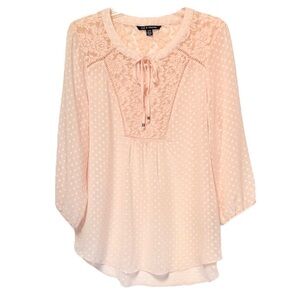 Zac & Rachel Swiss Dot Semi-Sheer Peasant Blouse